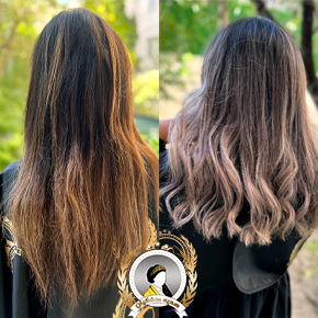 تبدیل لایت به مدل رنگ موی آمبره رنگ تناژ صورتی کالباسی در دوره پیشرفته رنگ مو